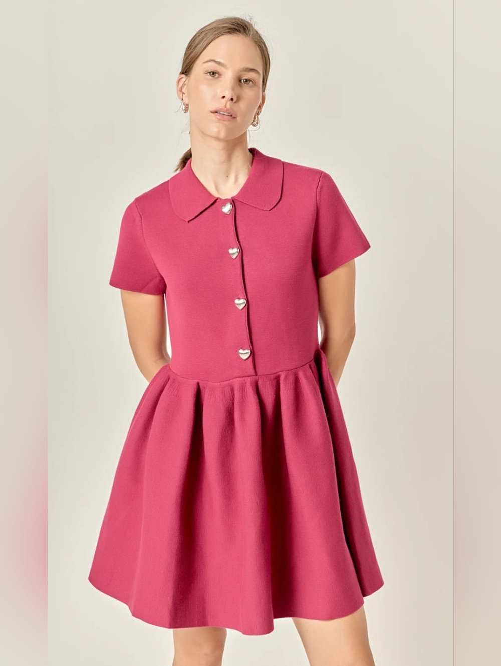 English Factory Heart Button Knit Mini Dress - Large